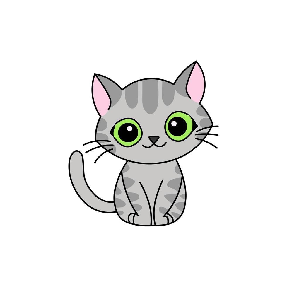 Icon Kawaii, Free Vector Cat Icon, A Lineal Icon Depicting Cartoon