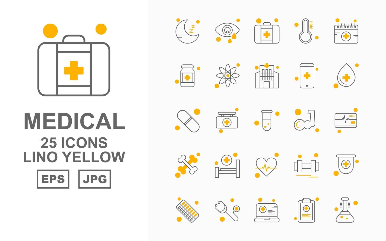 25 paquete de iconos amarillo lino médico premium vector