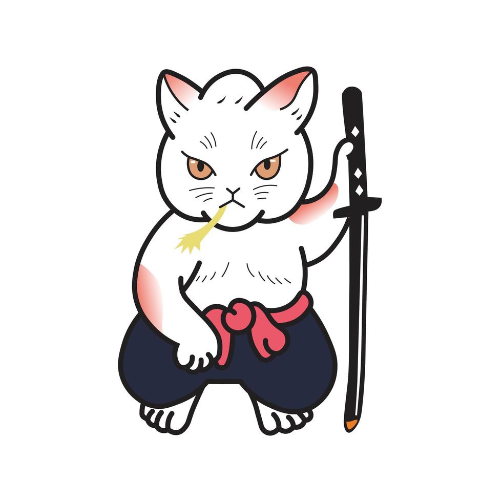 Ilustración gráfica de vector de espadachín gato samurai