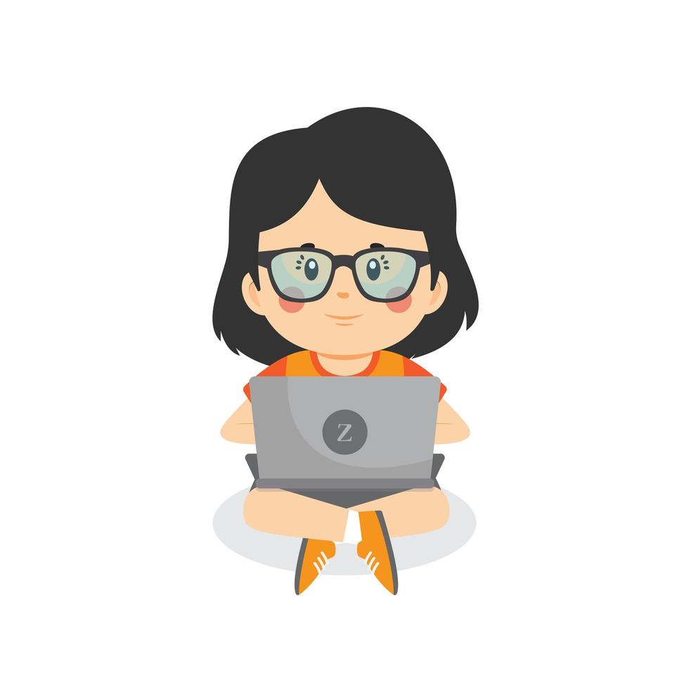 chica de ilustración vectorial usando una computadora vector