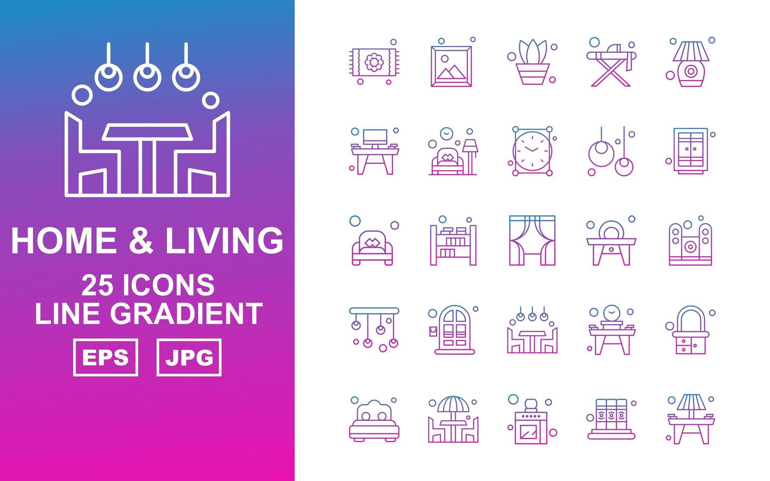 25 Premium Home And Living Line Gradient Icon Pack vector