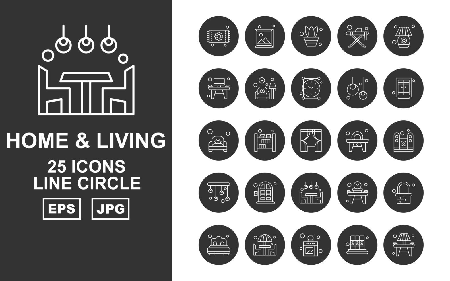 25 Premium Home And Living Line Circle Icon Pack vector