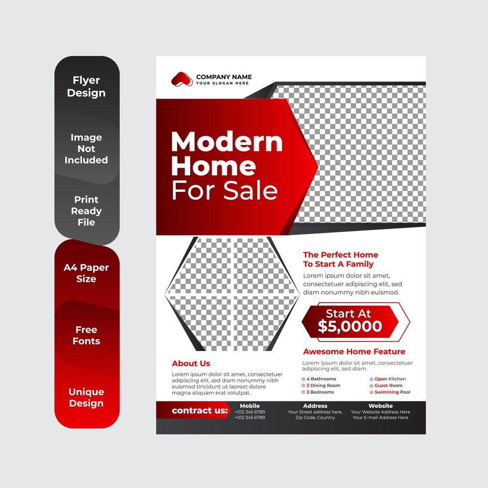 Real Estate Agency Flyer Template Design With Red Color vector