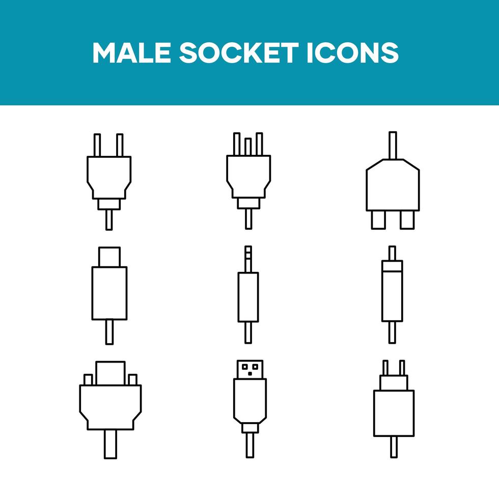 Male plug set icon collection vector