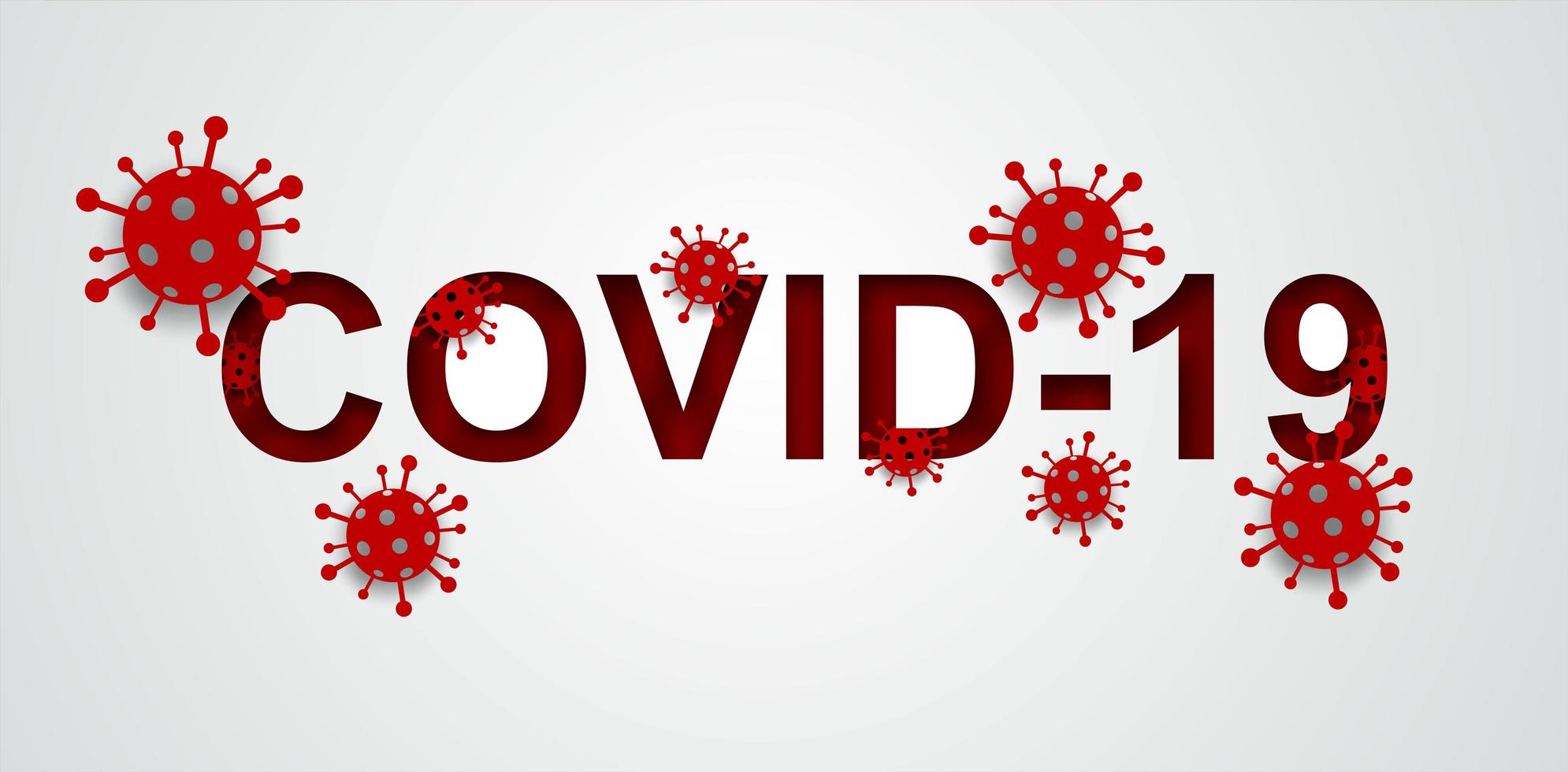 Coronavirus, covid-19 virus and text. Medical healthcare concept. Paper art style. vector