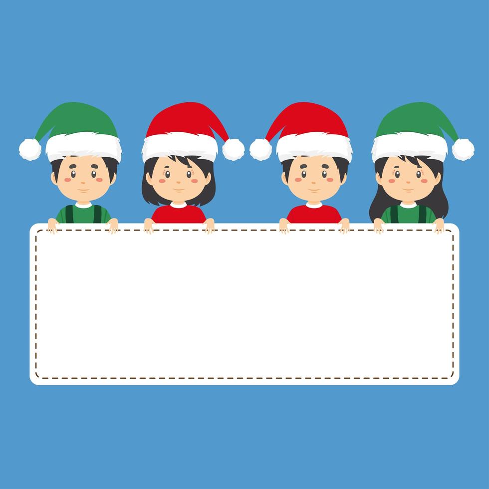 personajes navideños con tablero en blanco vector
