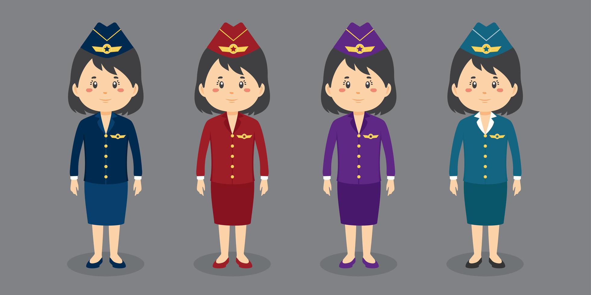 conjunto de caracteres de asistente de vuelo femenino vector