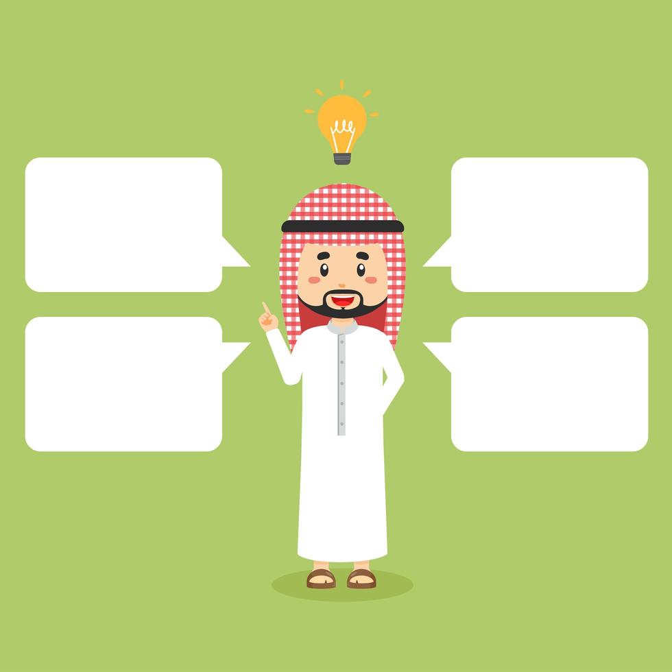 Arabic Character Having an Idea with Speech Bubble vector
