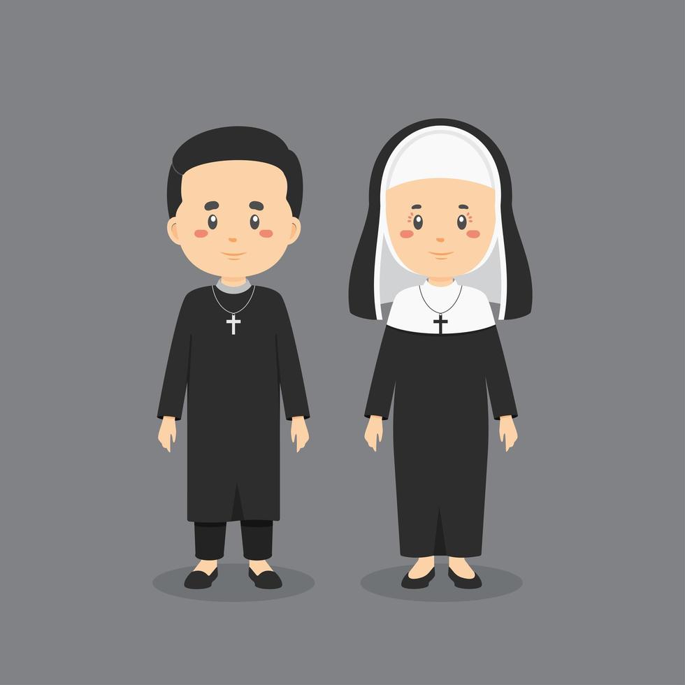 sacerdote católico y personajes de monja vector