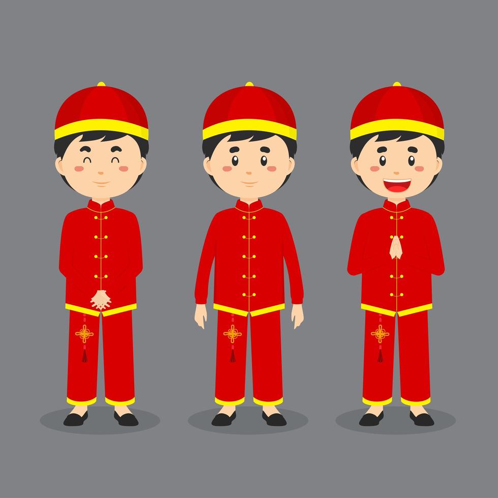 Male Asian Character with Various Expressions vector