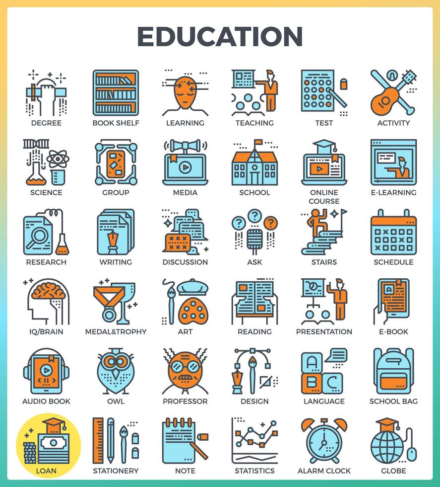 Education and Learning pixel perfect outline icons vector