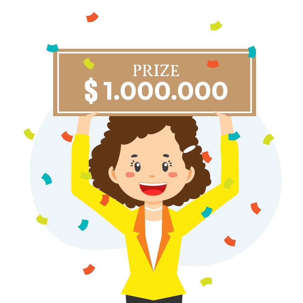 Lucky Girl win Money Prize vector