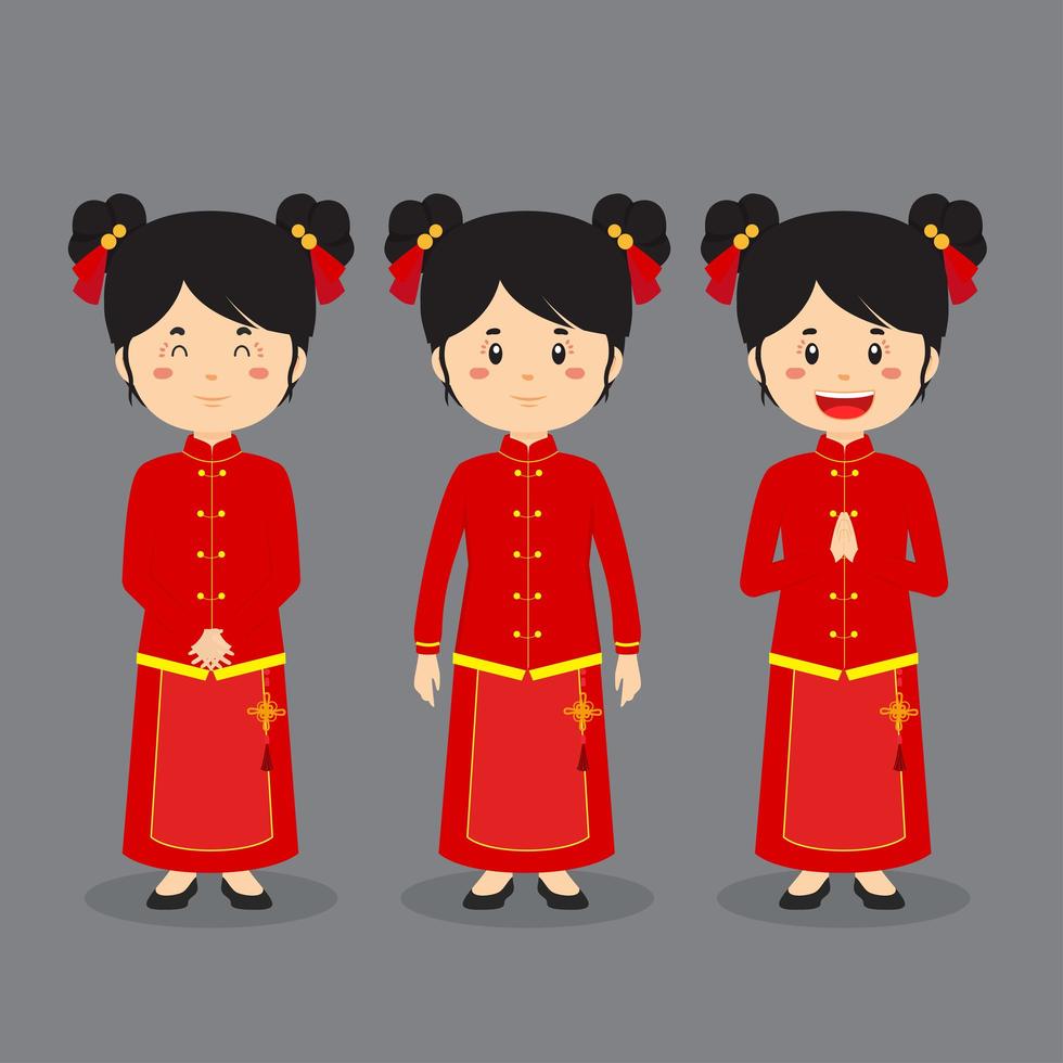 Female Asian Character with Various Expressions vector