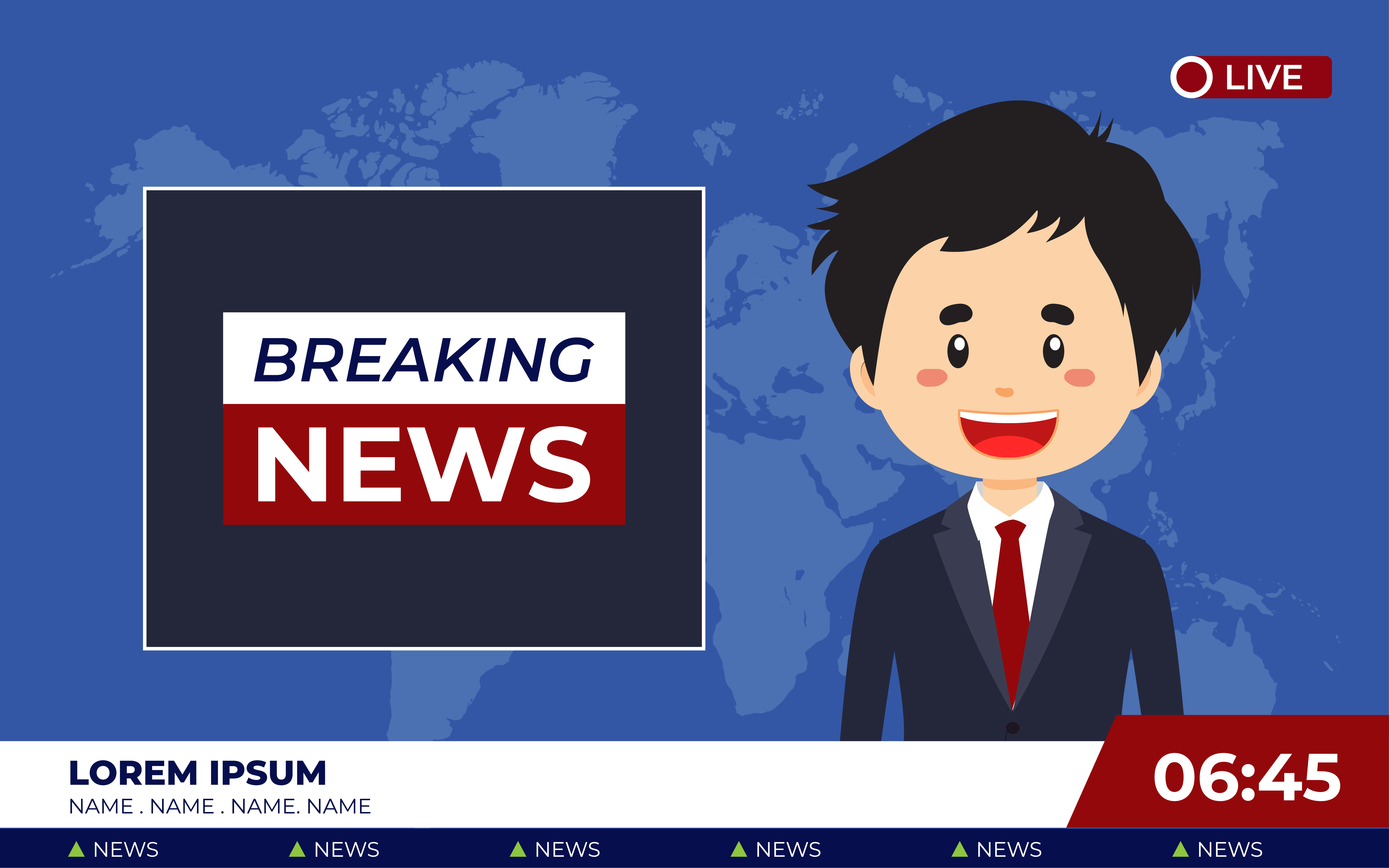 TV News Studio with Broadcaster Breaking News 1895789 Vector Art at