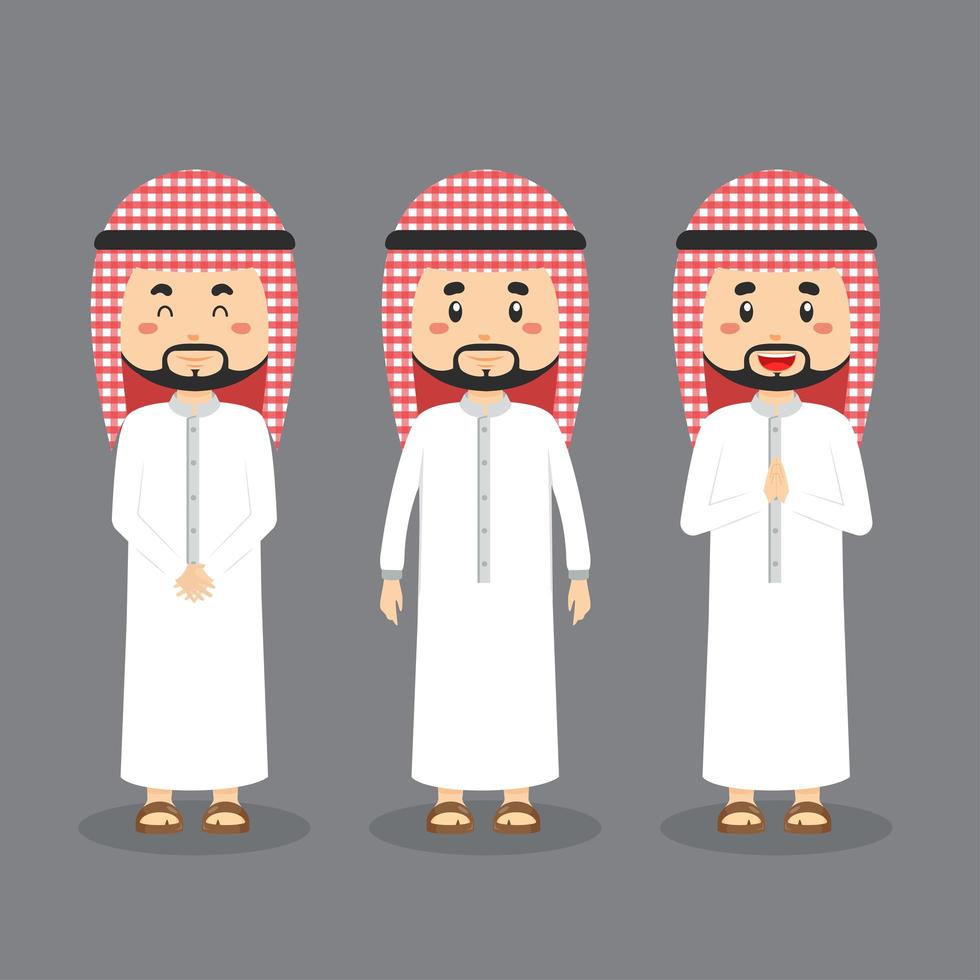 personaje árabe con varias expresiones. vector