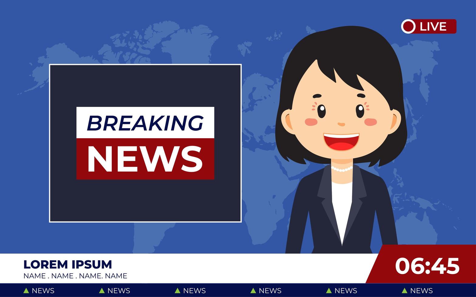 TV News Studio with Broadcaster Breaking News vector