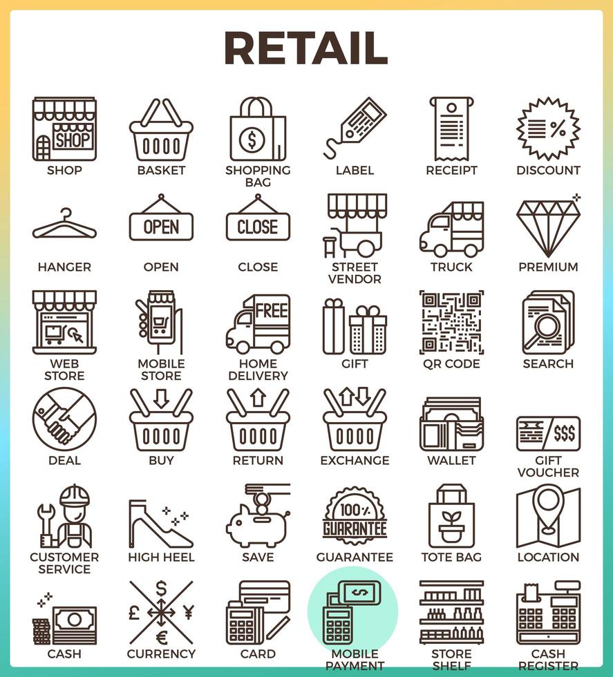 Retail Store pixel perfect outline icons vector