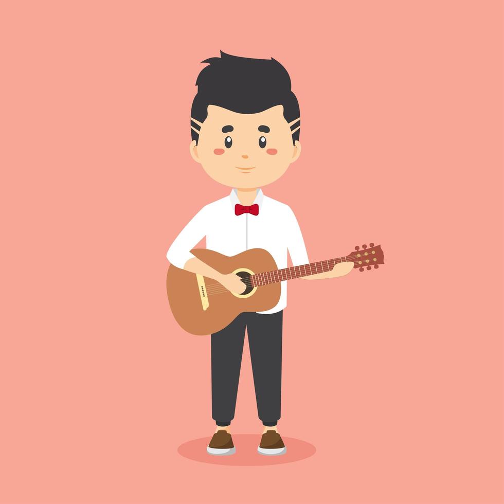 lindo, hombre, tocar la guitarra acústica vector