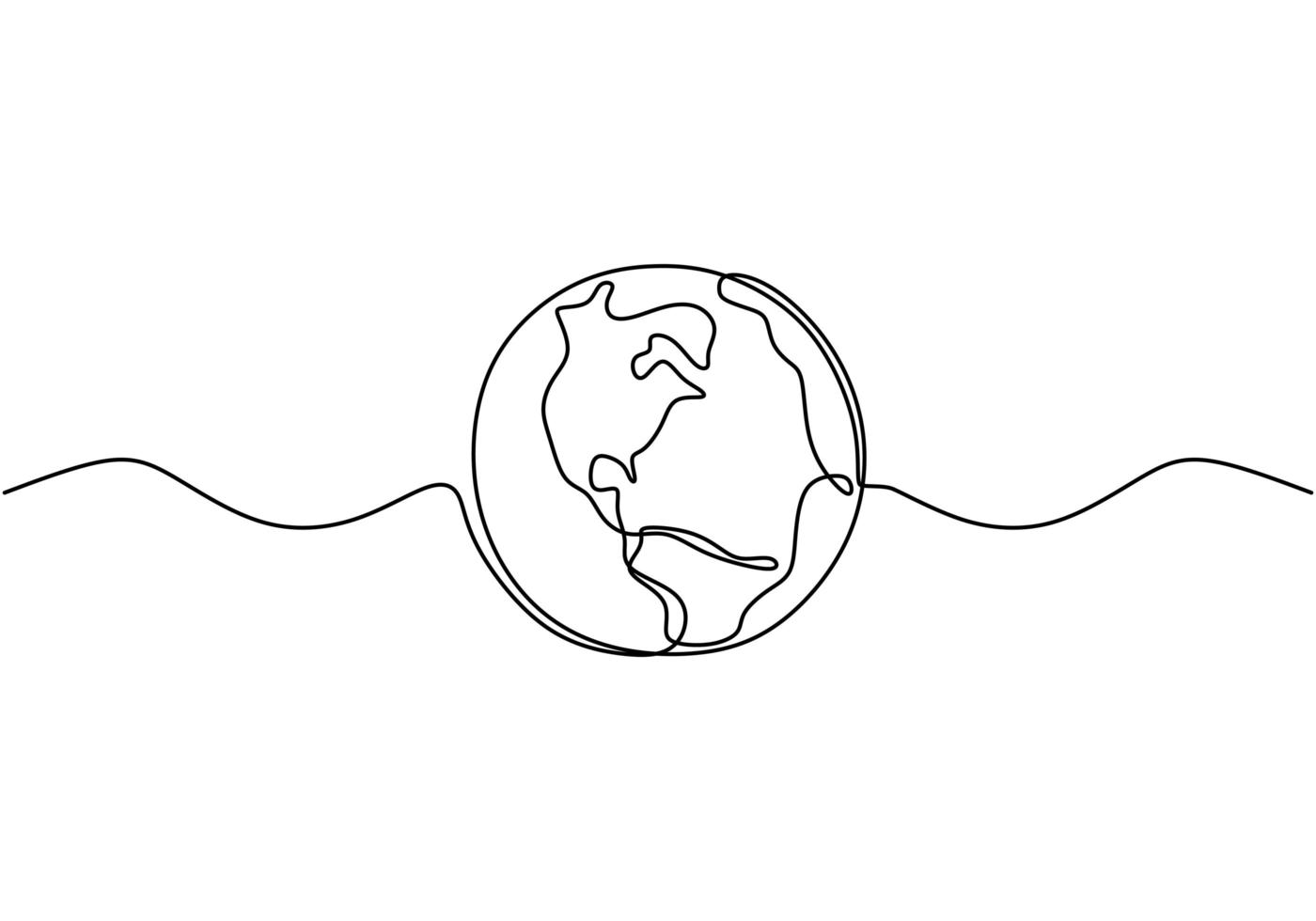 Earth globe one line drawing of world map vector illustration minimalist design of minimalism isolated on white background.