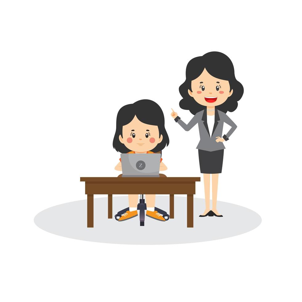 Female Teacher Tutoring a Student on the Laptop vector