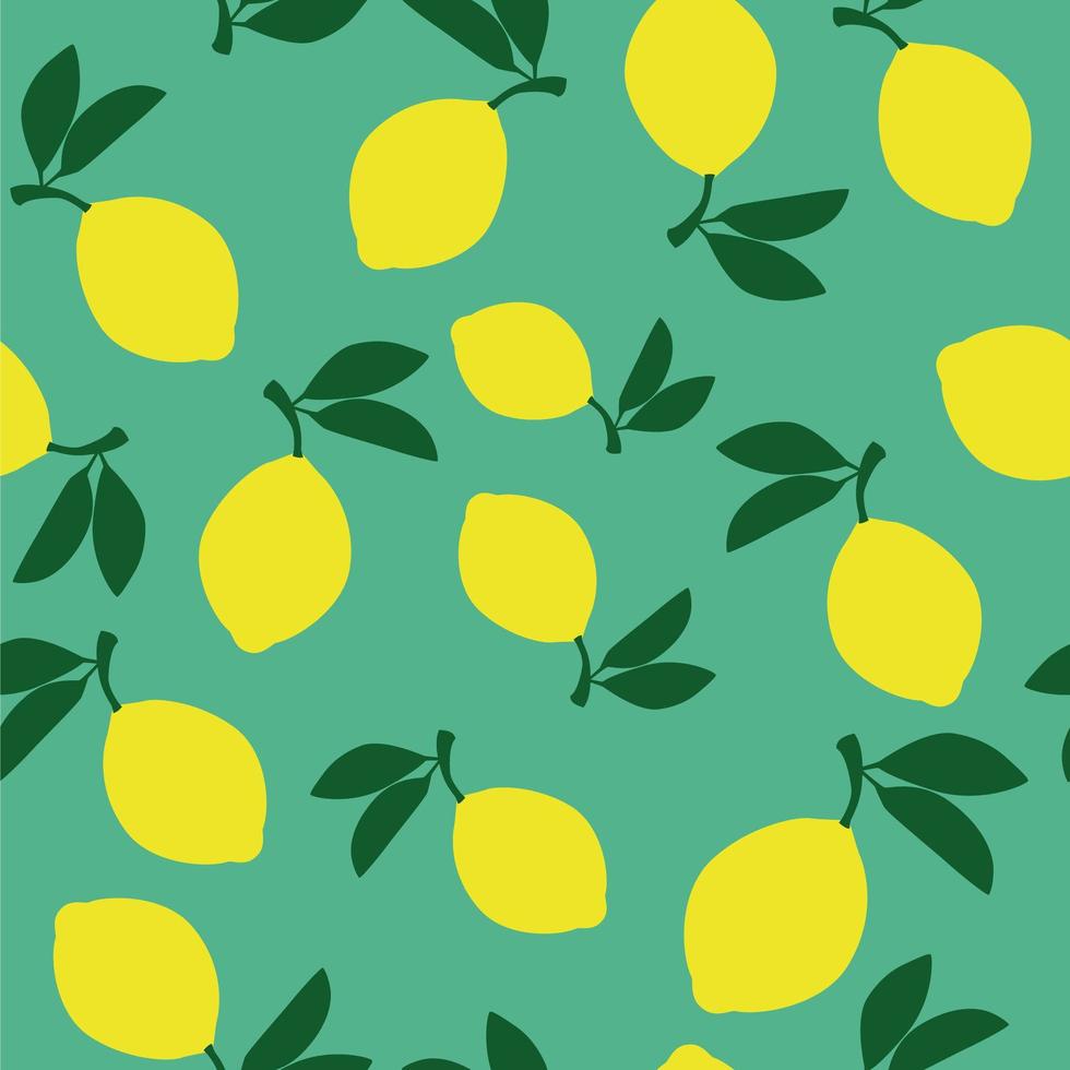 Seamless pattern with lemon fruits on green background. vector