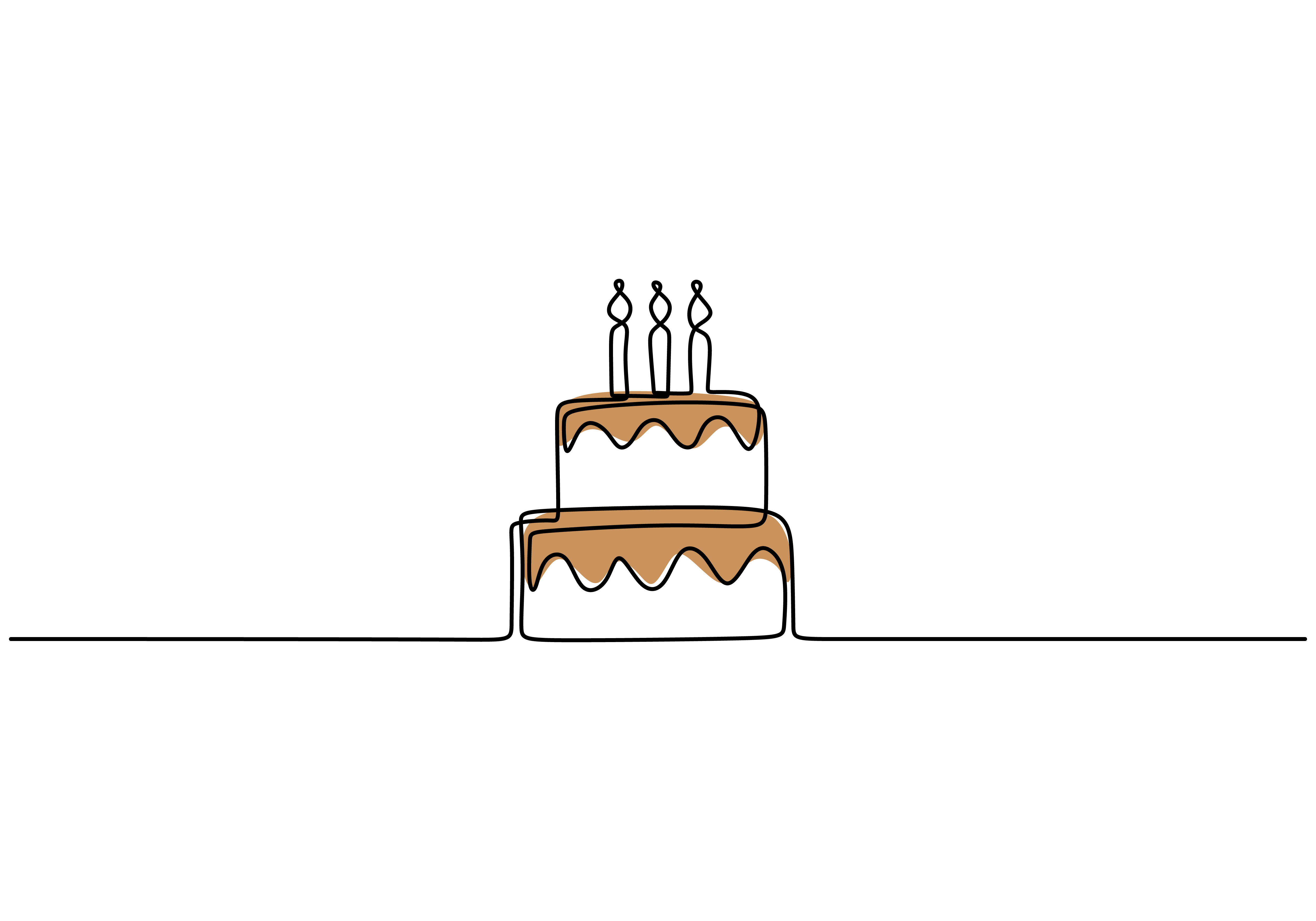 Continuous Line Drawing Of Birthday Cake With Candle 154 Vector Art At Vecteezy