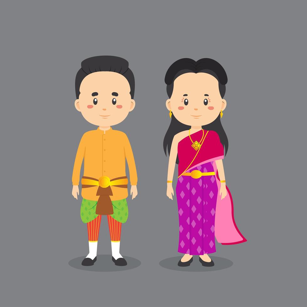 Cute Characters Wearing Thailand Traditional Clothes vector