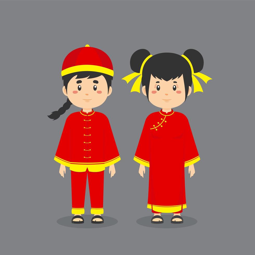 Couple Wearing Chinese Traditional Clothes vector