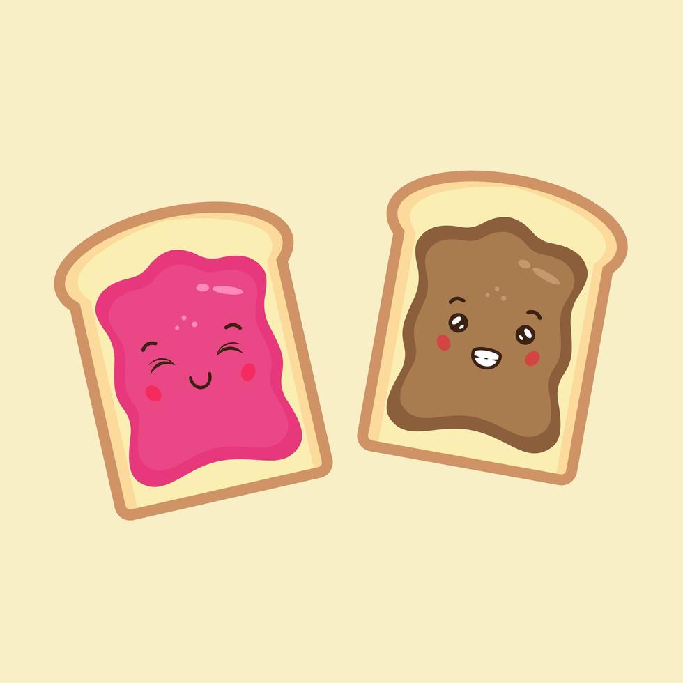 Cute Bread with Chocolate Jam and Strawberry Jam vector