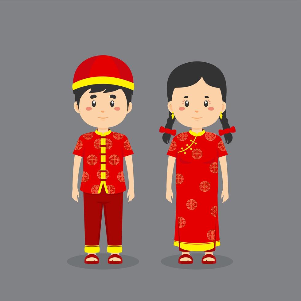 Couple Wearing Chinese Traditional Clothes vector