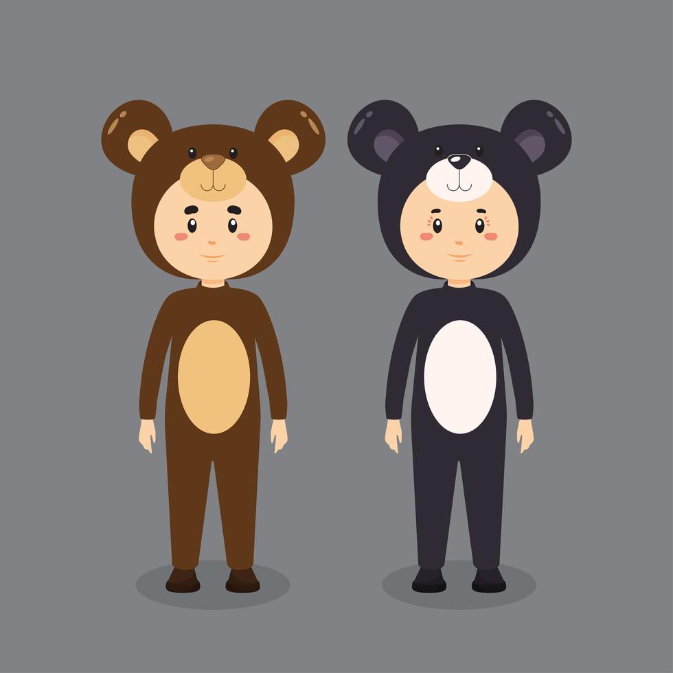 Cute Characters Wearing Bear Costumes vector