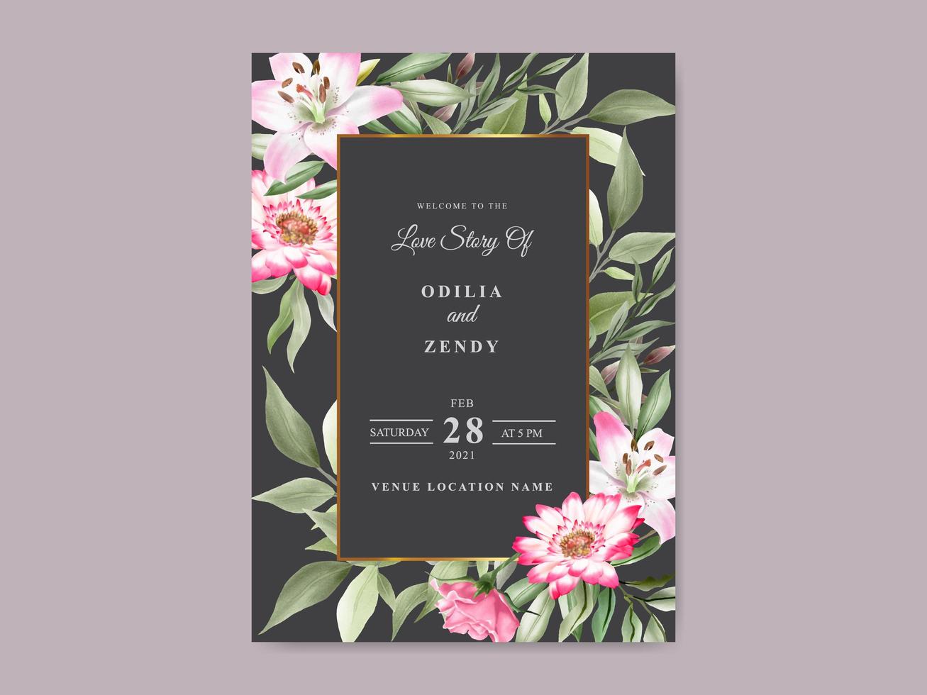 hermosa y elegante plantilla de invitación de boda floral vector