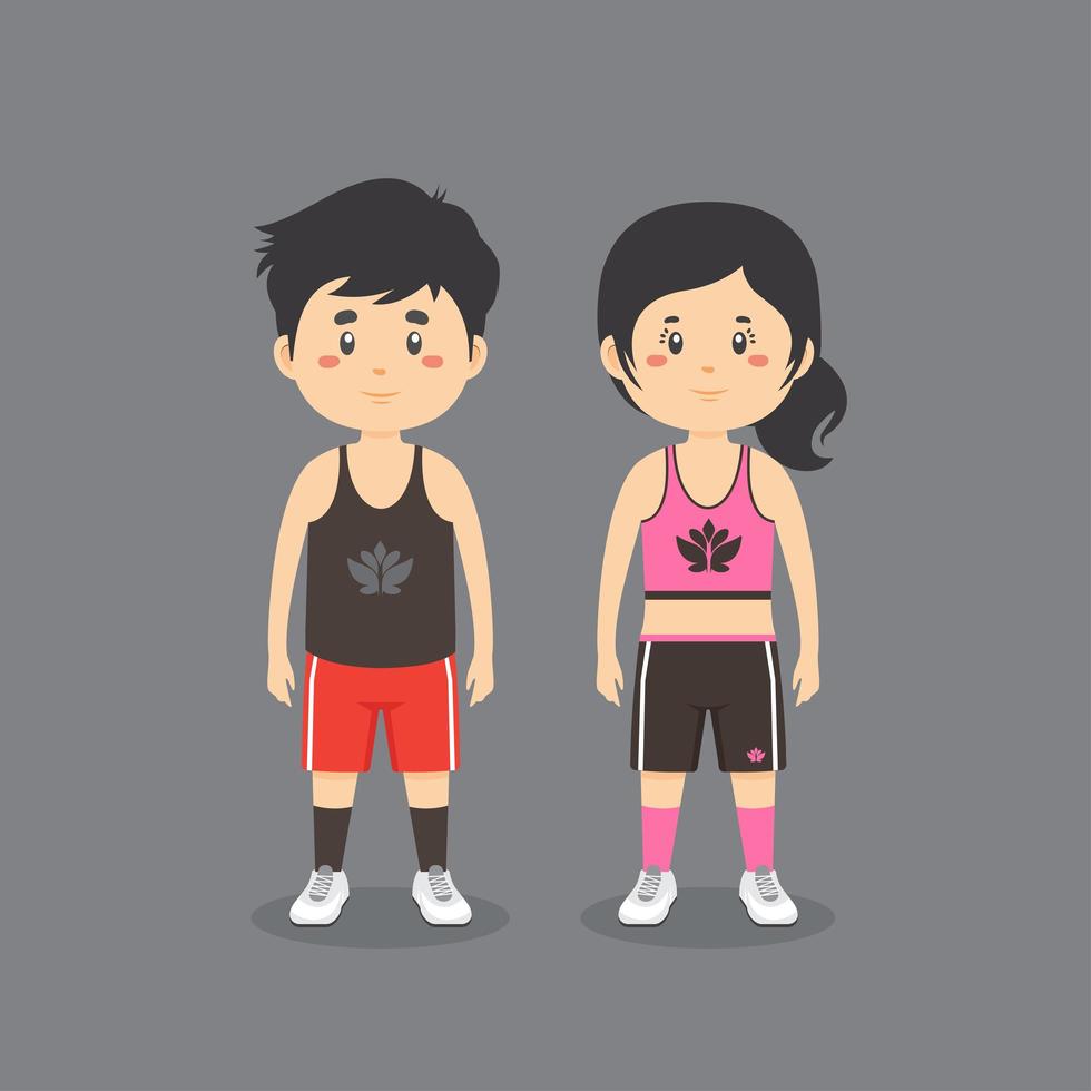 personajes lindos con trajes de fitness vector