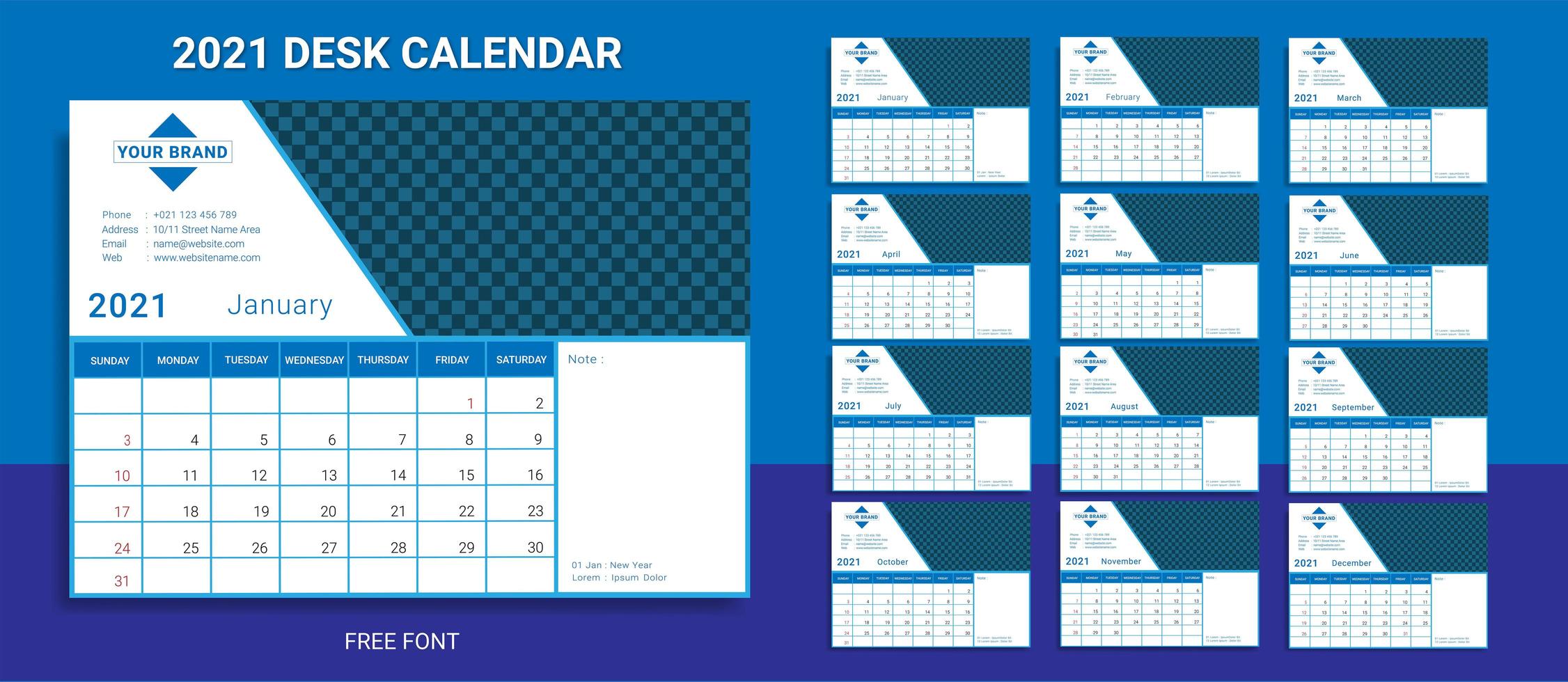 plantilla de calendario de escritorio 2021 vector