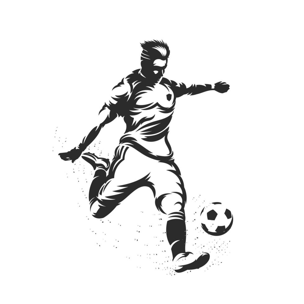 silueta, futbolista, patear vector