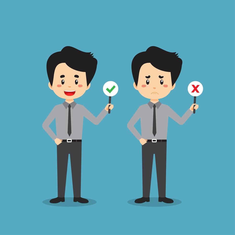 Business Character Holding True and False Signs vector
