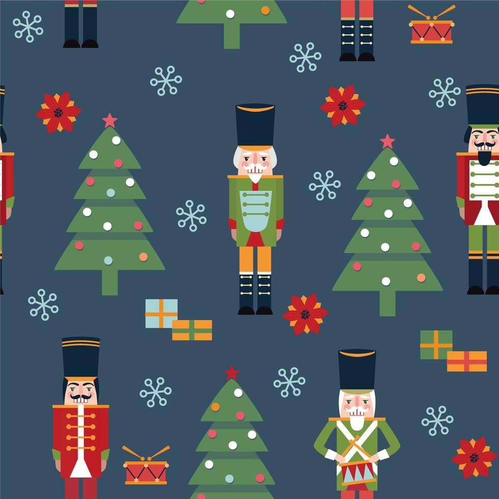Vector seamless pattern with Christmas characters. Suitable for textile, gift cards and gift wrapping paper.