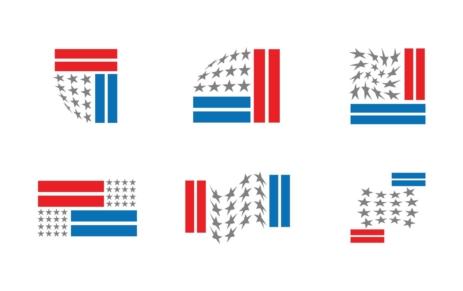 set of six redesigned versions of the Us flag vector