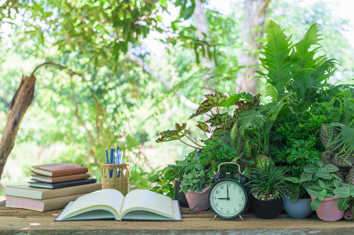 libros y papelería en el escritorio foto