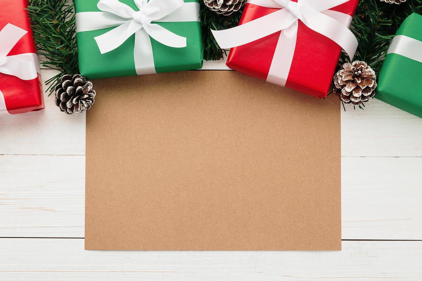 Merry Christmas Greeting Card Mockup Template With Christmas Gift Decorations 1898937 Stock Photo At Vecteezy