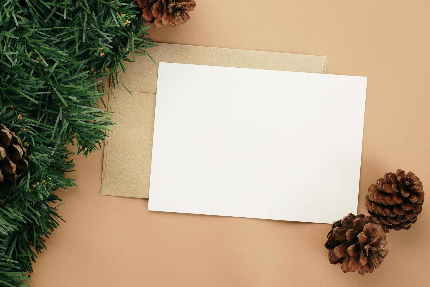 Merry Christmas greeting card and envelope mockup template photo