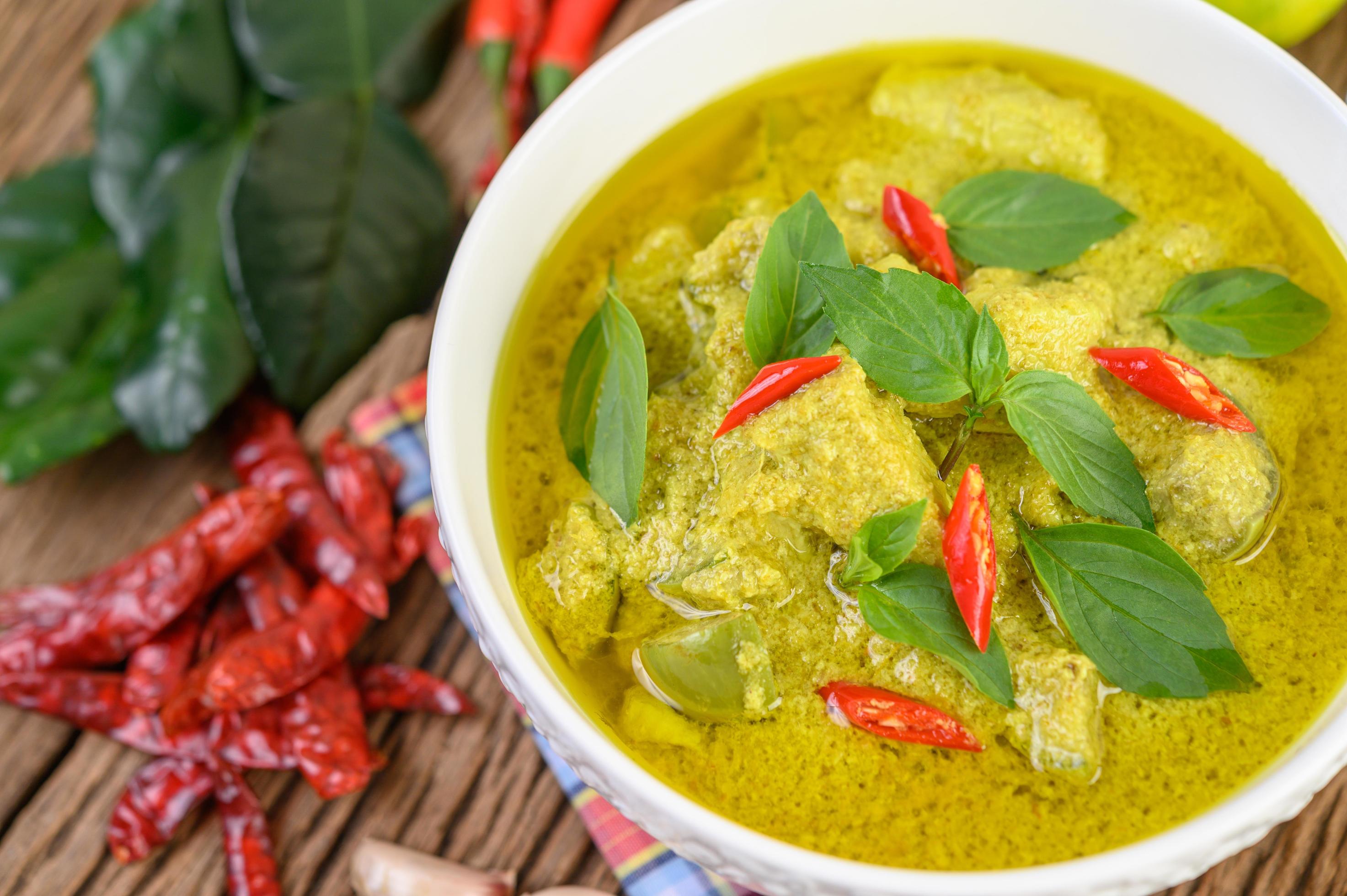 Green Curry With Limes Red Onion Lemon Grass Garlic And Kaffir Leaves Stock Photo At Vecteezy