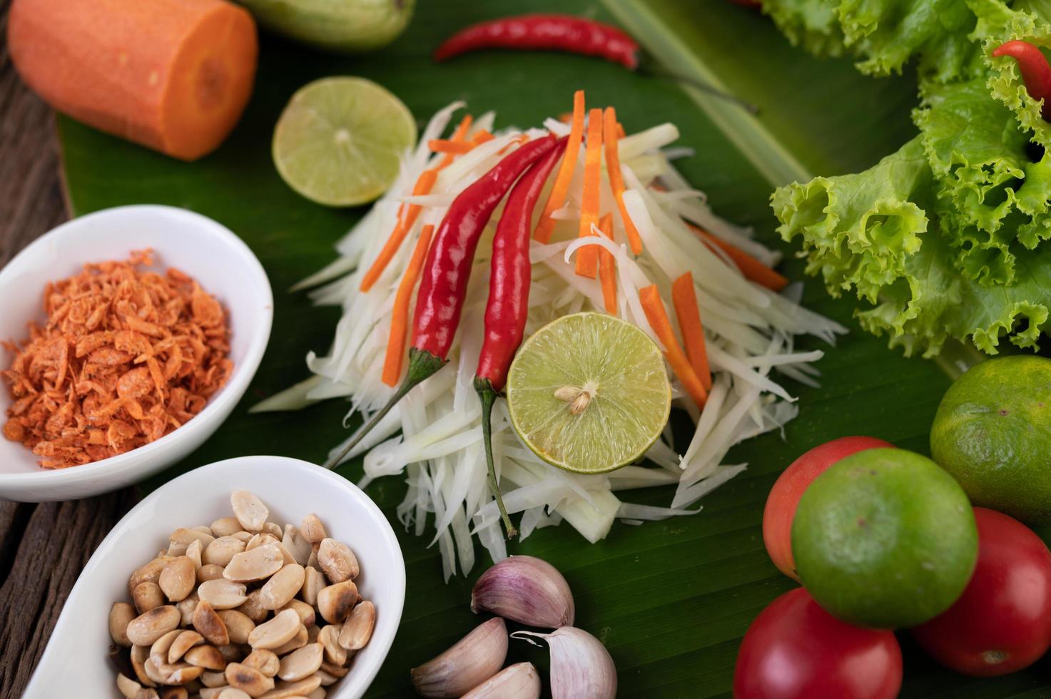Fresh ingredients for papaya salad photo