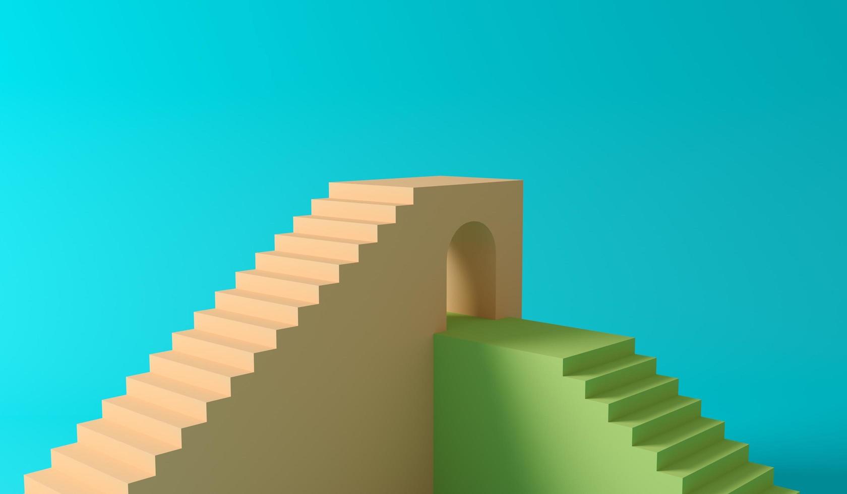 Ilustración 3d de escaleras verdes y amarillas foto