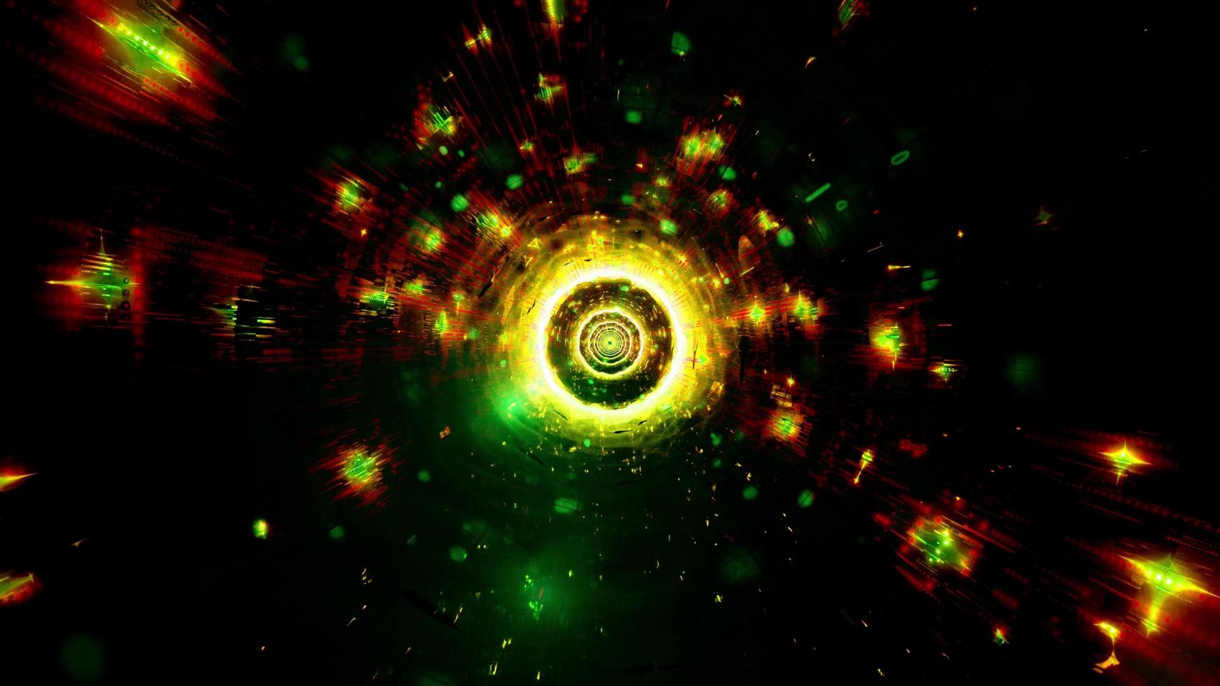 Cool green tech tunnel with glowing neon particles 3d illustration background wallpaper design artwork photo