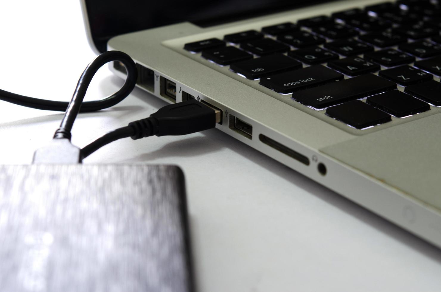 External hard drive plugged into USB port photo