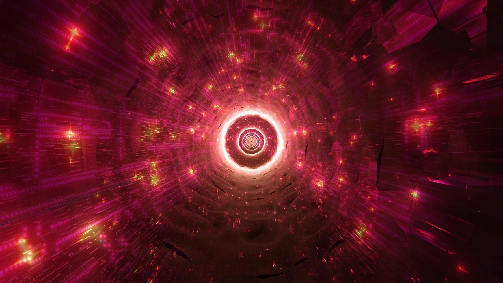 Glowing technical sci-fi space tunnel 3d illustration design artwork background wallpaper photo