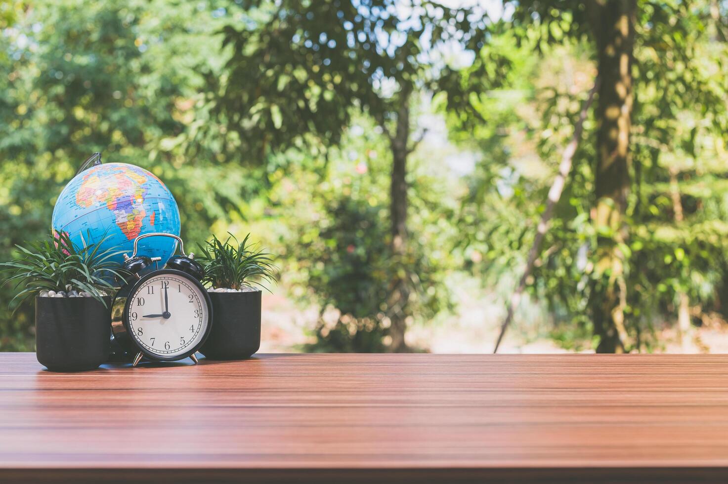 Office desk with nature background photo