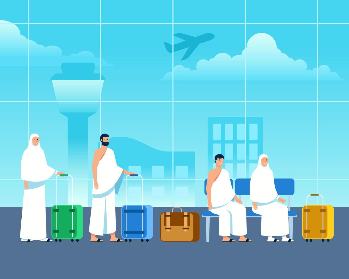 Islamic Pilgrims Waiting For Departure At Airport vector