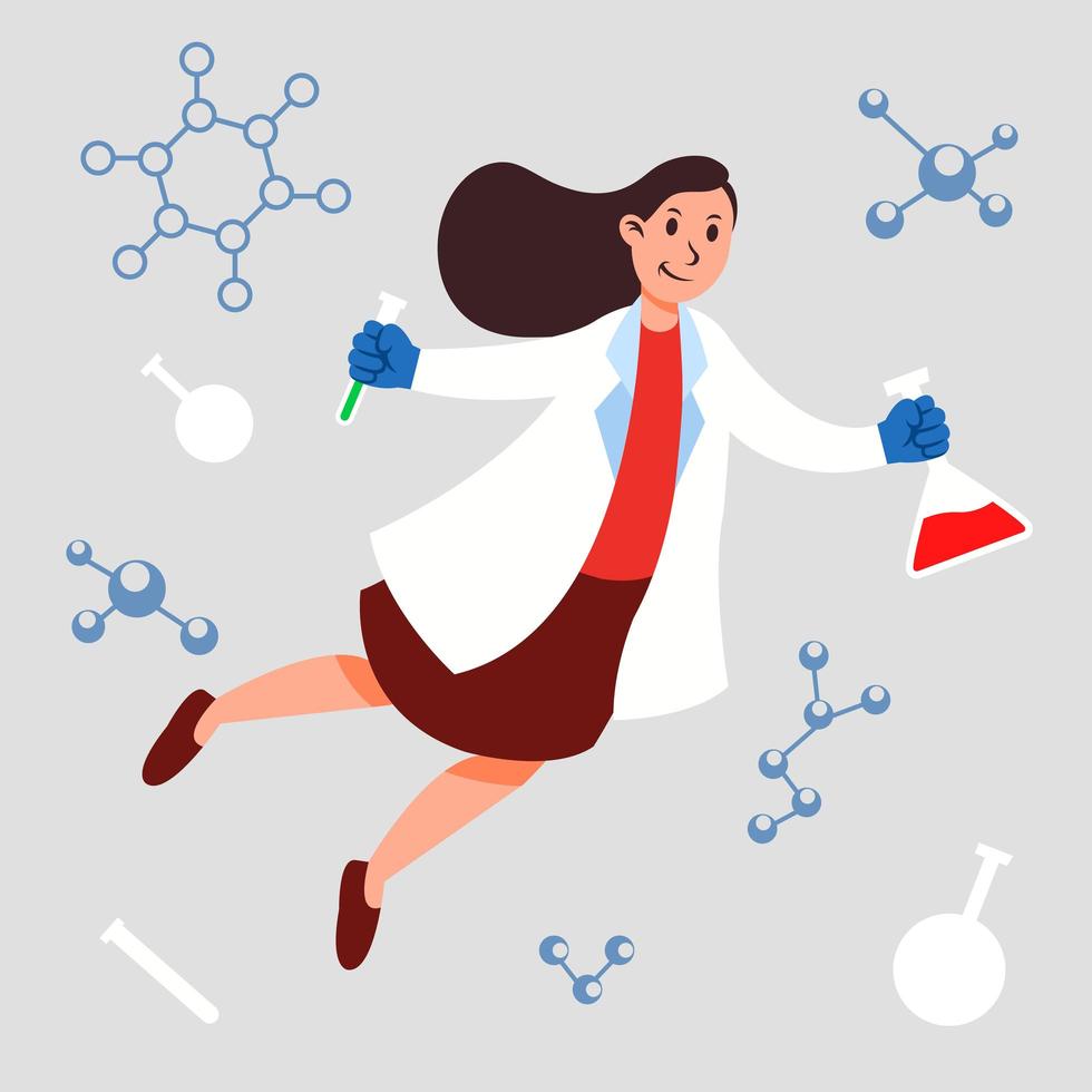 Woman Chemical Scientist Character Floating Imaginative Concept vector